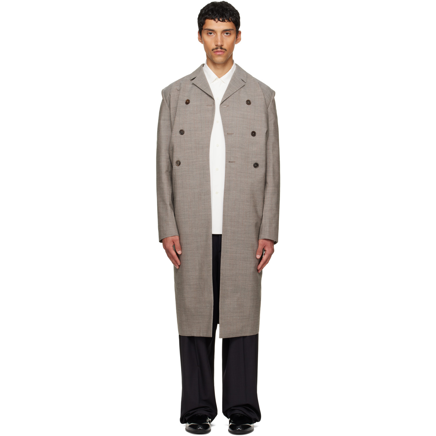 Jil Sander Gray Double-Breasted Coat