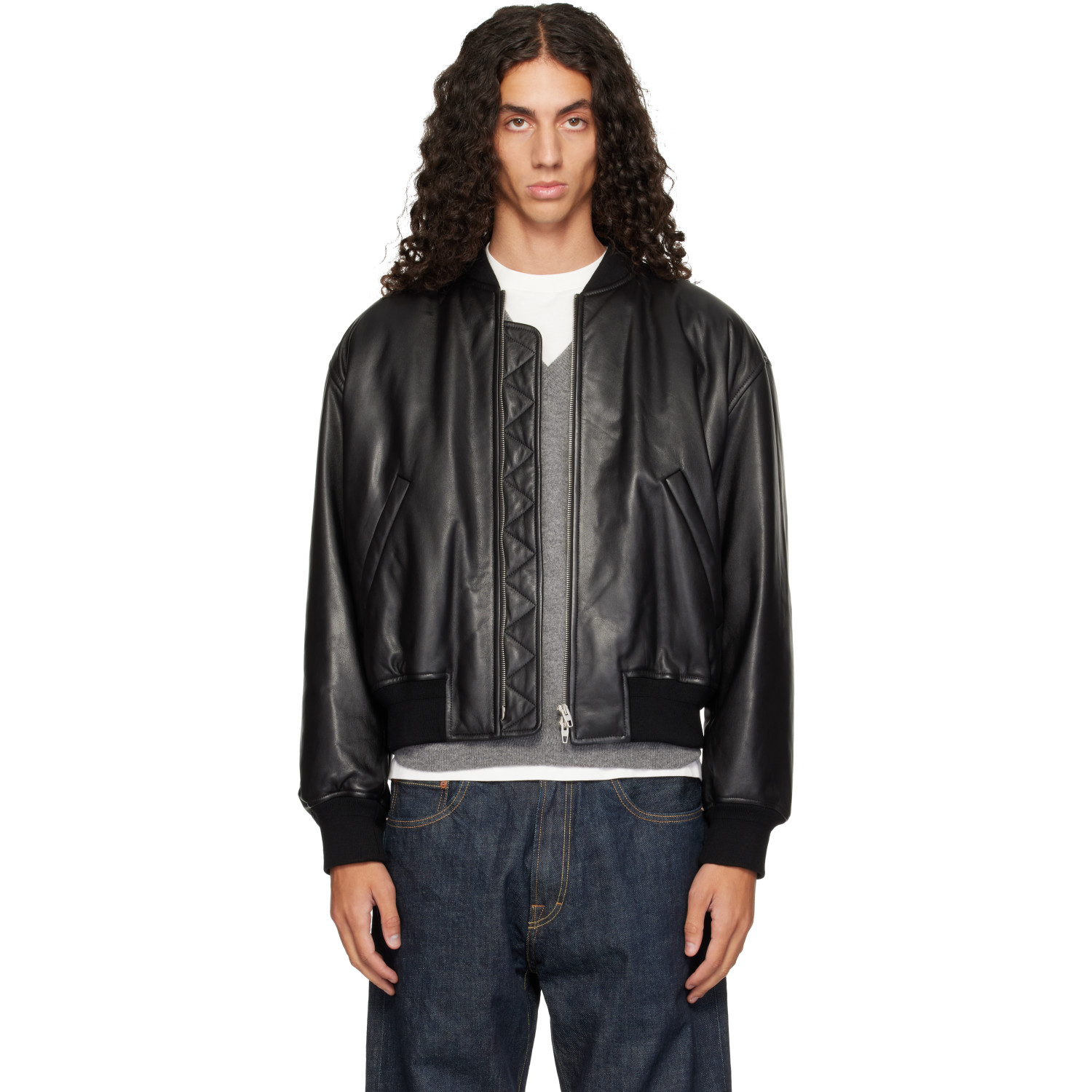 Jil Sander Black Lambskin Bomber Jacket