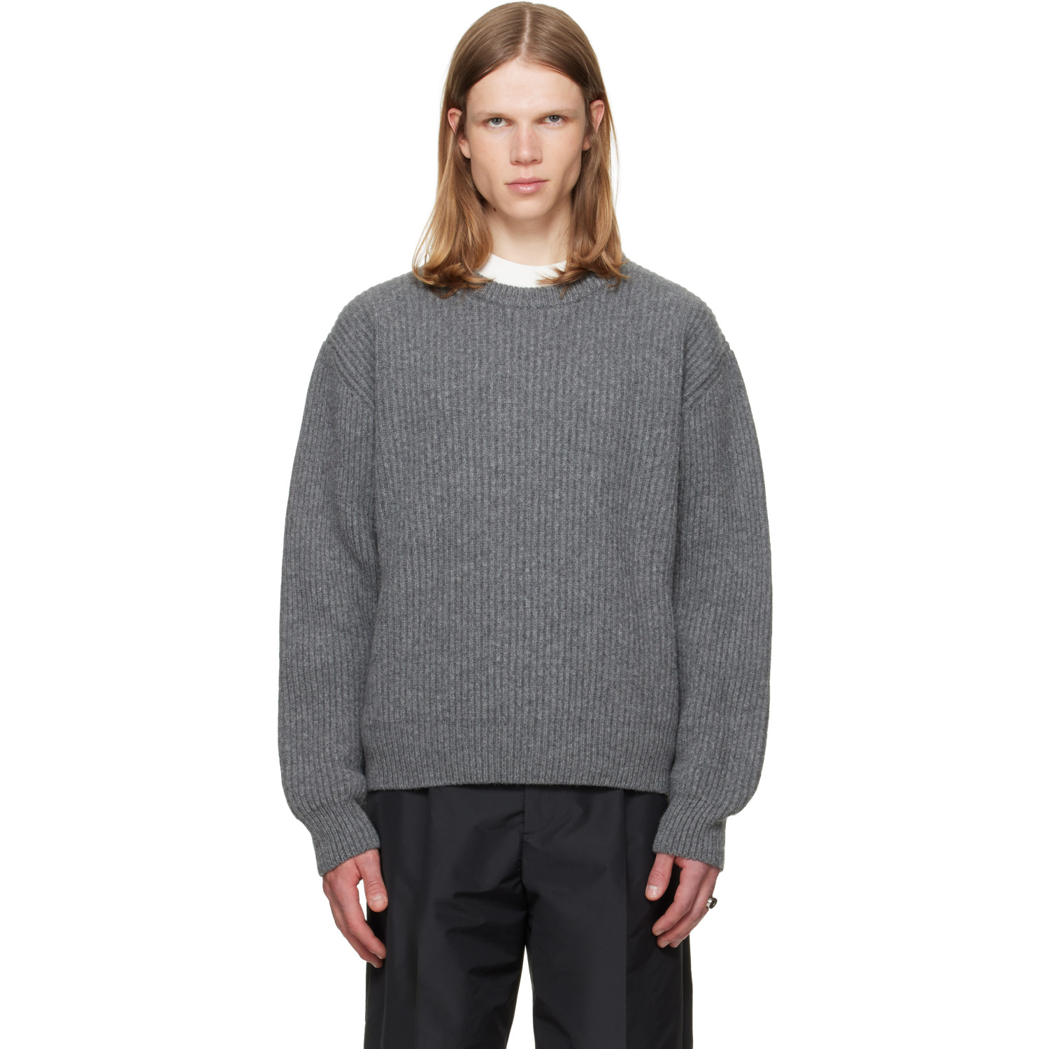Jil Sander Gray Wool Crew-Neck Sweater
