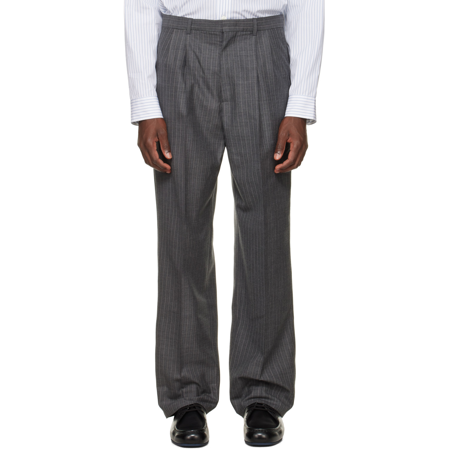 Jil Sander Gray Wool Pinstripe Trousers
