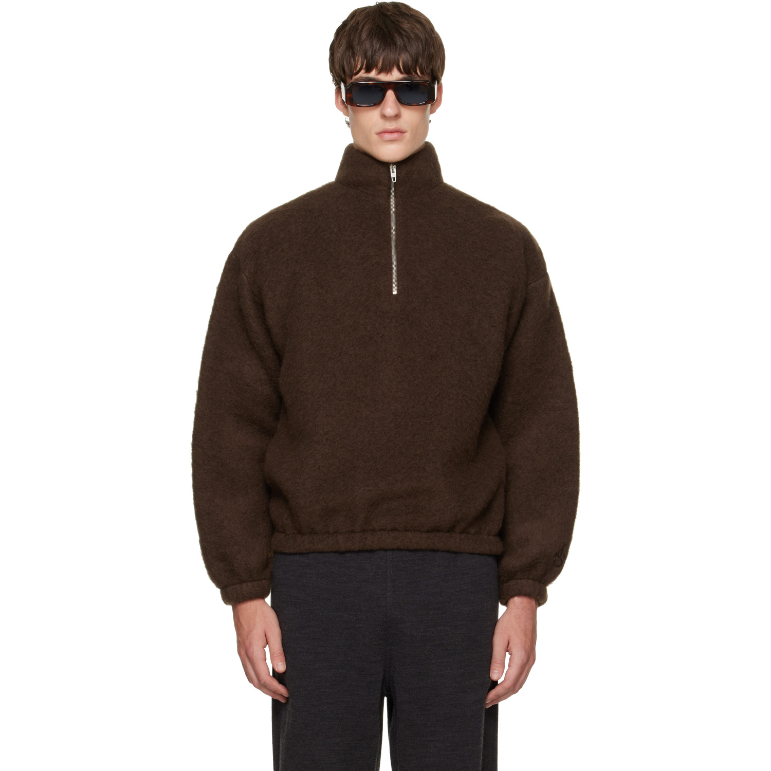 Jil Sander Brown Quarter-Zip Sweater