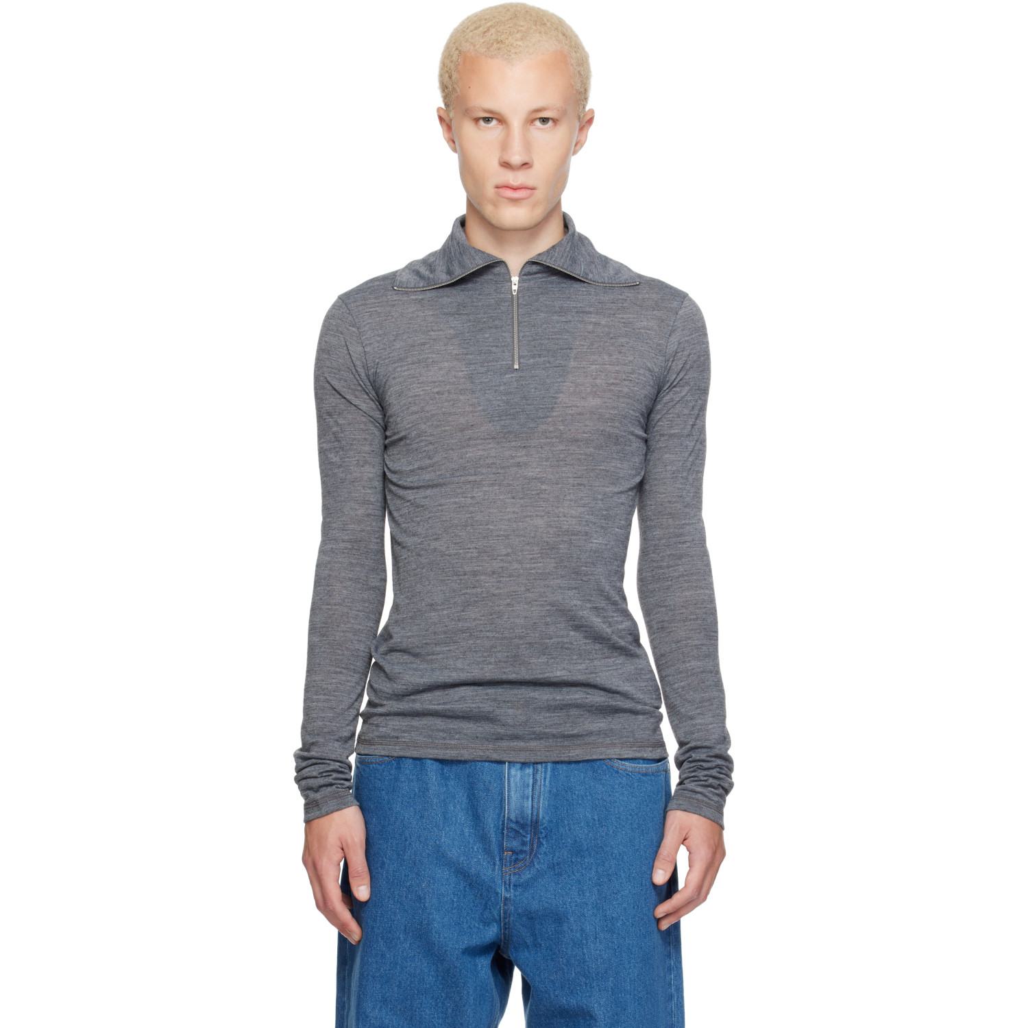 Jil Sander Gray LS Zip Polo
