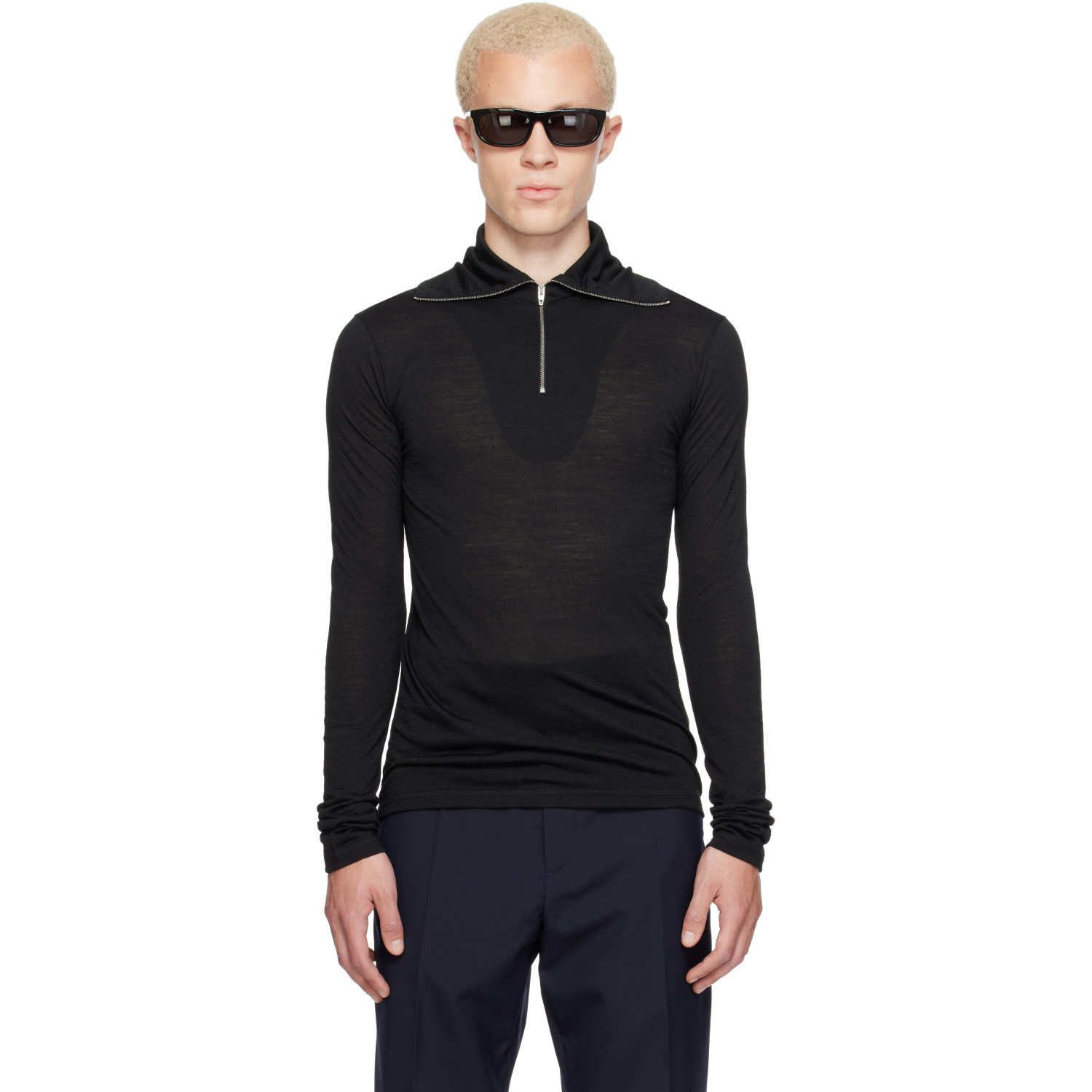 Jil Sander Black LS Zip Polo