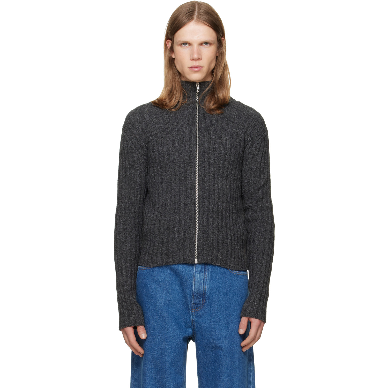 Jil Sander Gray Zip Up Cardigan