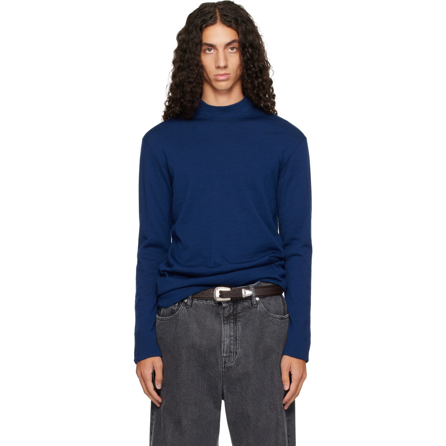 Jil Sander Blue Mock Neck LS T-shirt