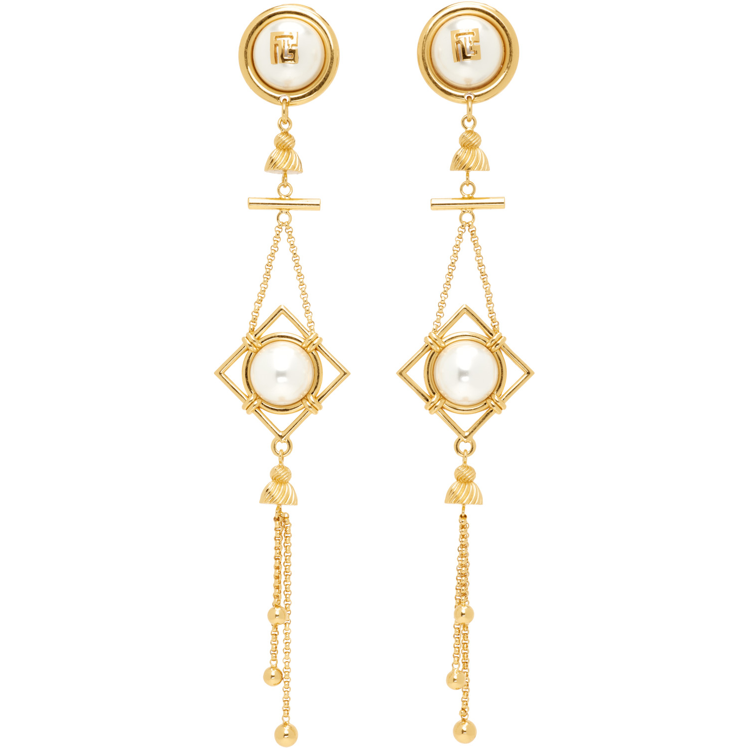 BALMAIN Brass & Faux-Pearl Pendant Earrings