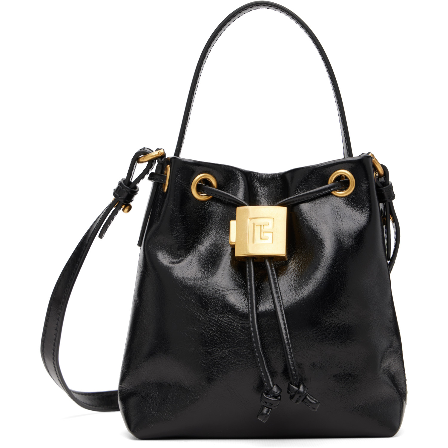 BALMAIN Black Mini Pulse Bucket Bag