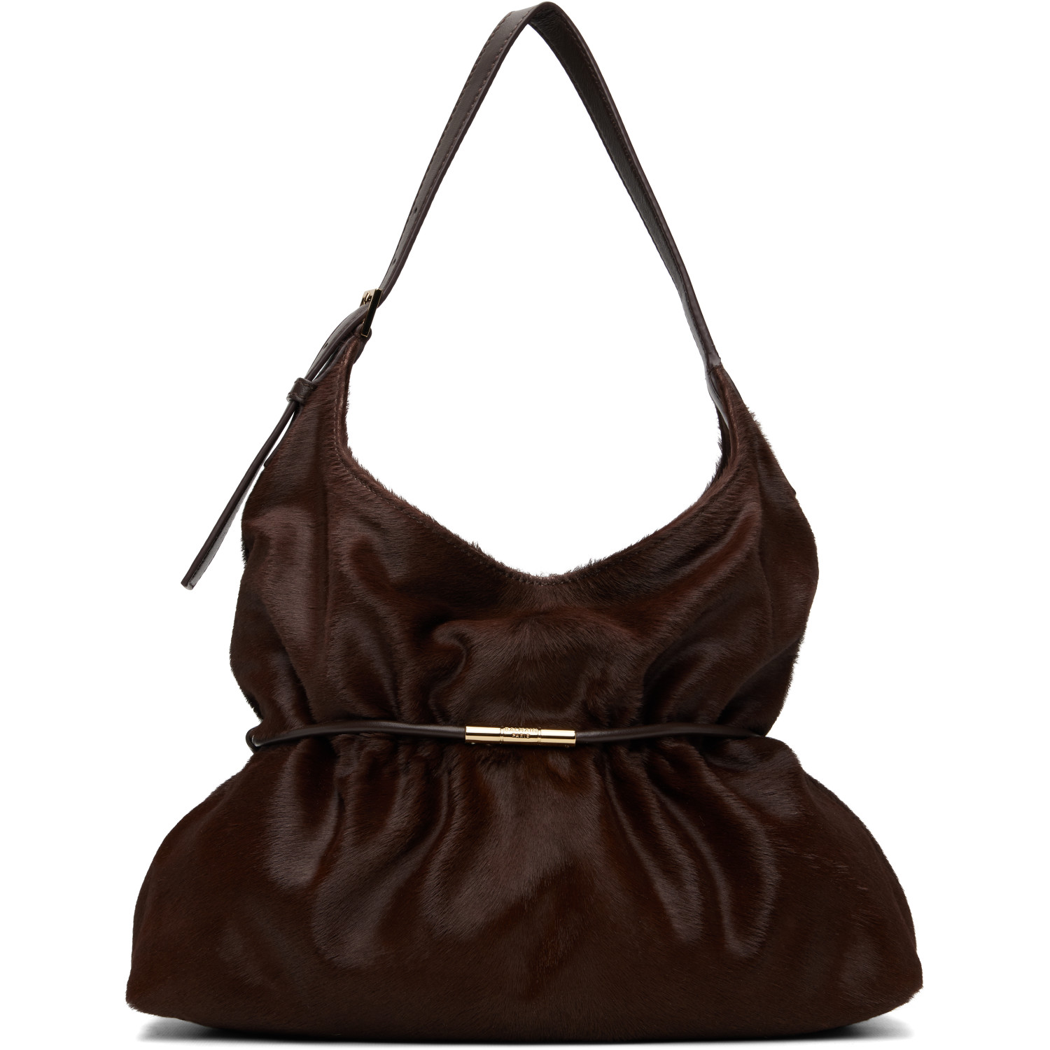 BALMAIN Brown Sphynx Medium Pony-Effect Leather Bag