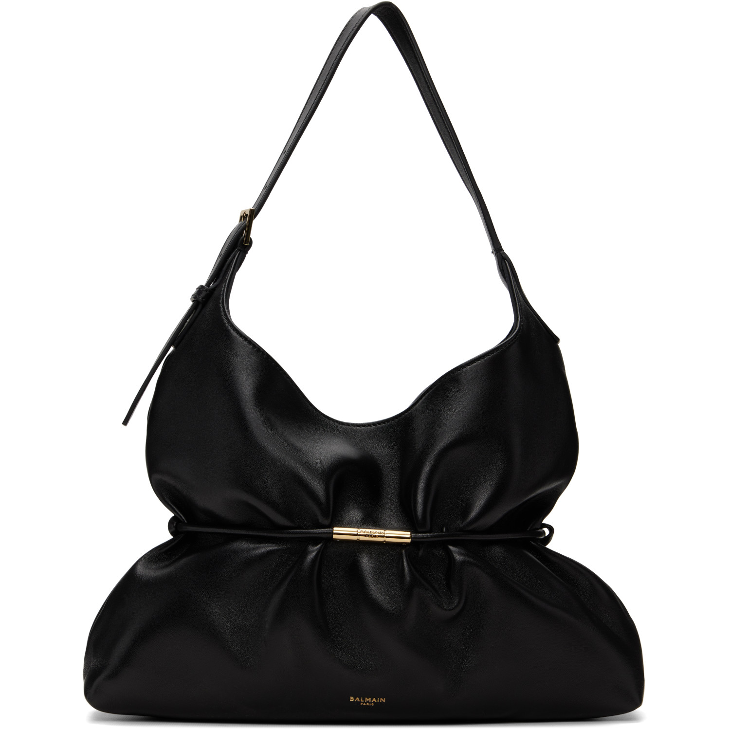 BALMAIN Black Sphynx Medium Smooth Leather Bag