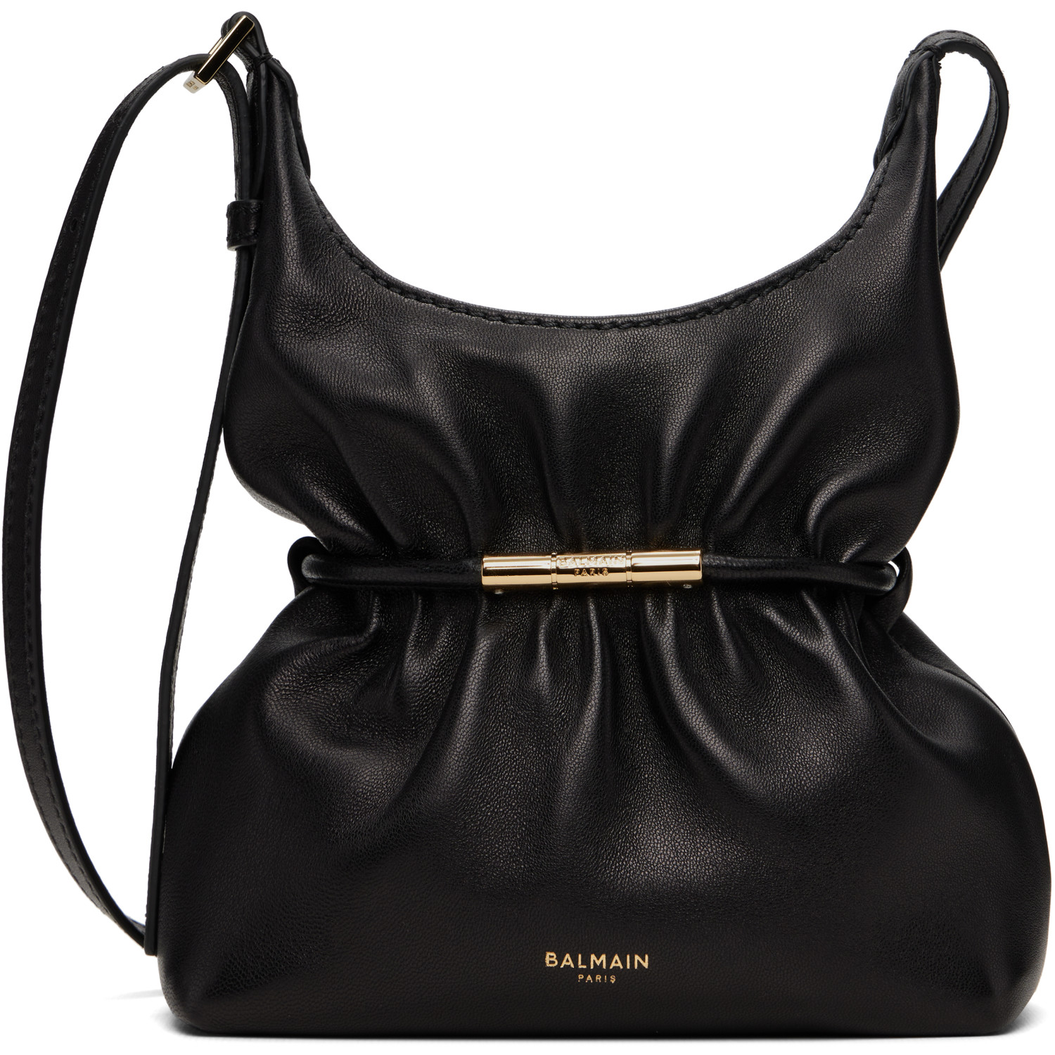 BALMAIN Black Sphynx Mini Smooth Leather Bag