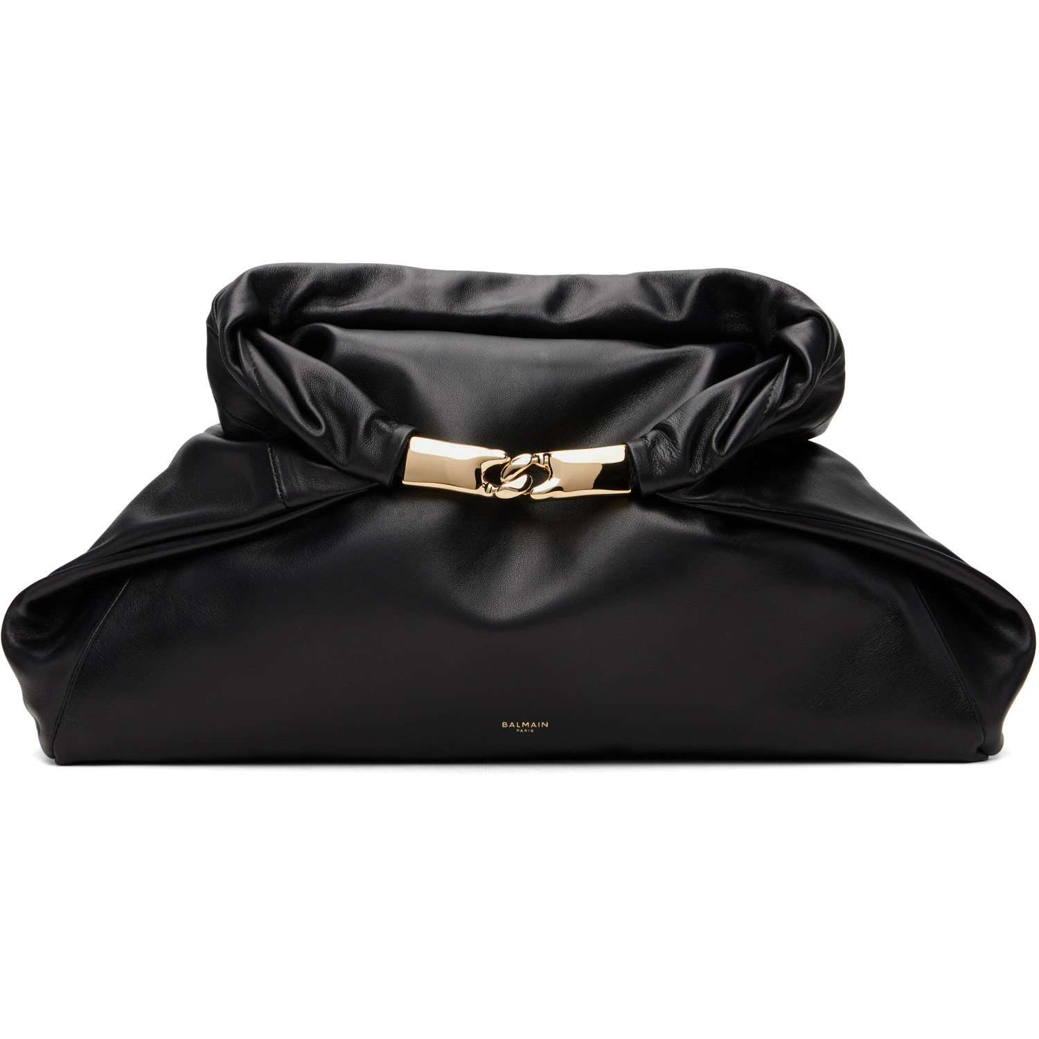 BALMAIN Black 'Dinner At 8' Medium Smooth Leather Clutch