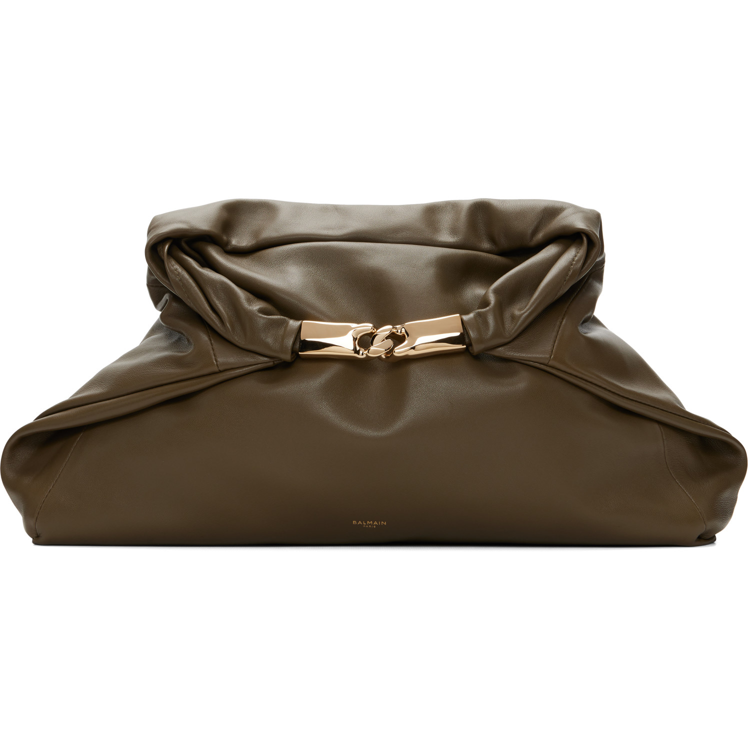 BALMAIN Khaki 'Dinner At 8' Medium Smooth Leather Clutch