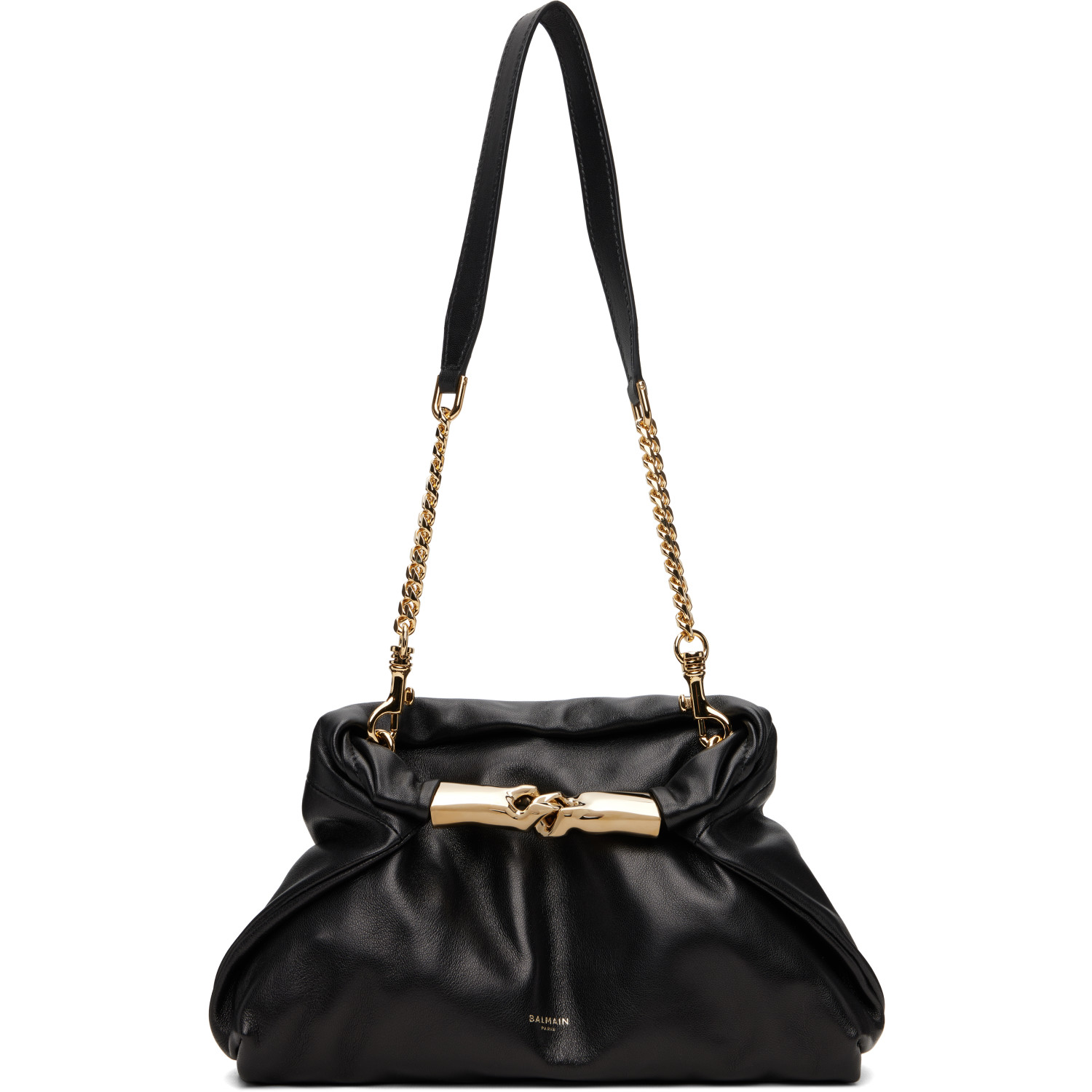 BALMAIN Black 'Dinner At 8' Small Smooth Leather Bag