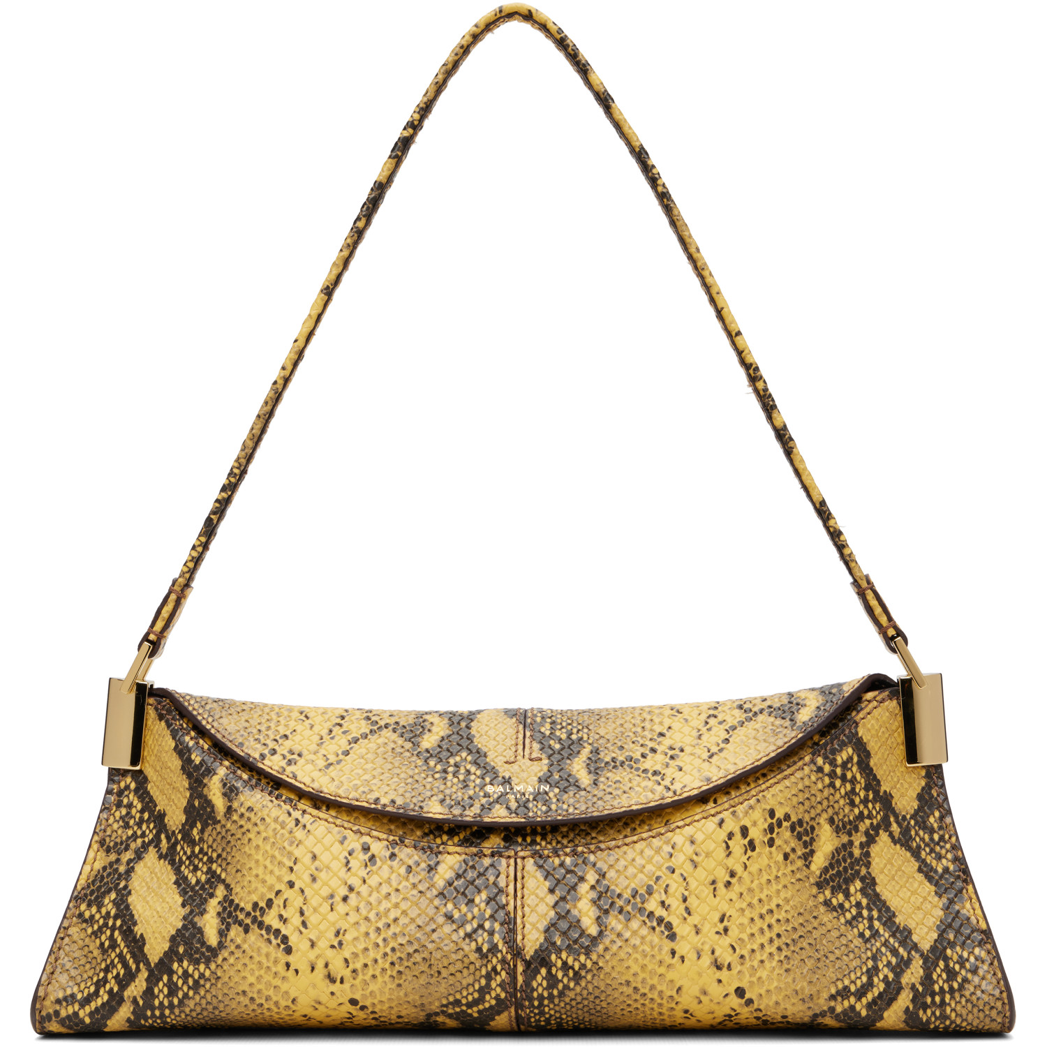 BALMAIN Yellow & Black 64-83 Small Python-Effect Leather Bag