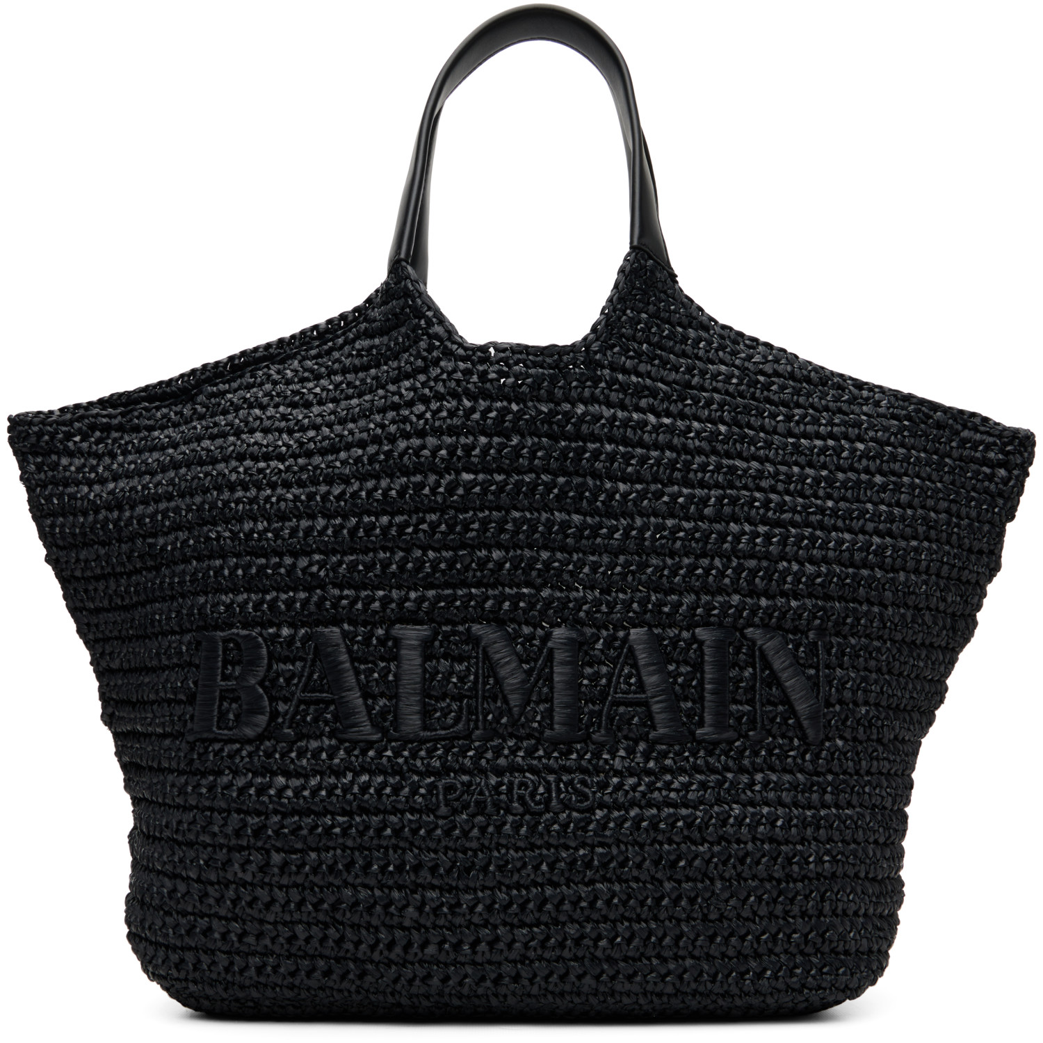 BALMAIN Black 'BALMAIN' Crochet Tote