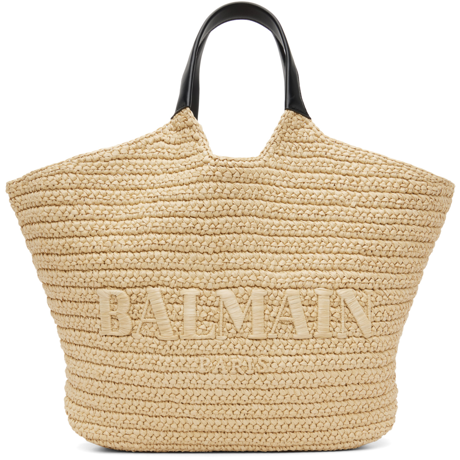 BALMAIN Beige 'BALMAIN' Crochet Tote