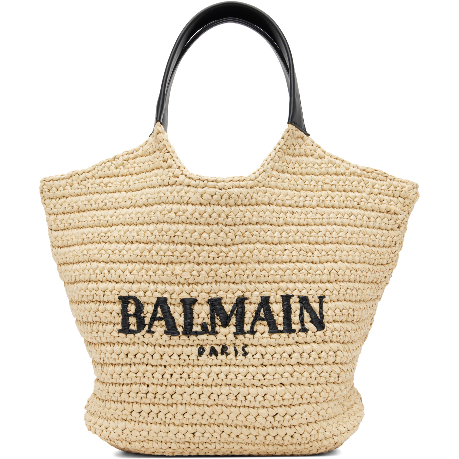 BALMAIN Beige Mini 'BALMAIN' Crochet Tote