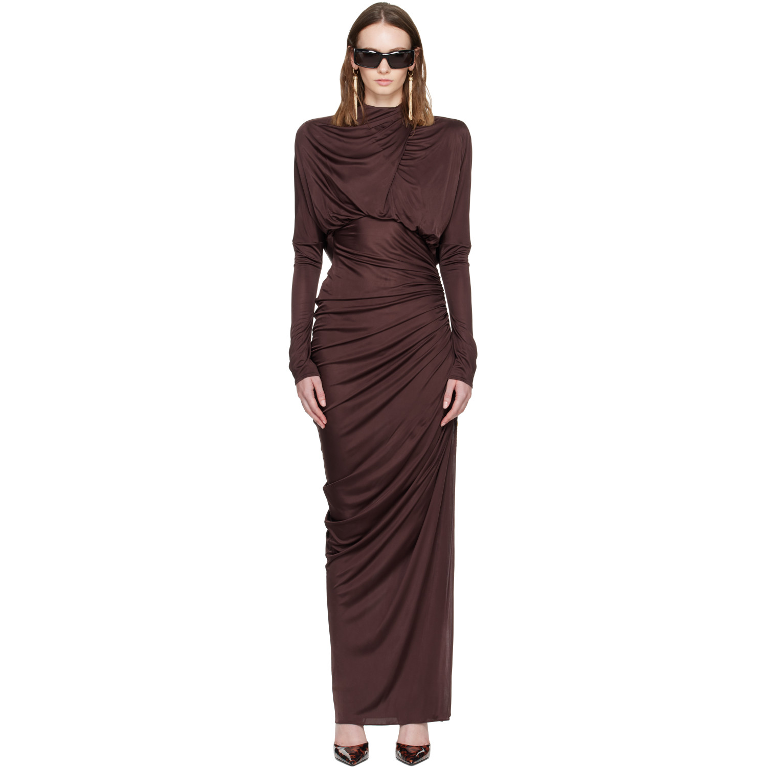 BALMAIN Burgundy Long Flowing Jersey Maxi Dress