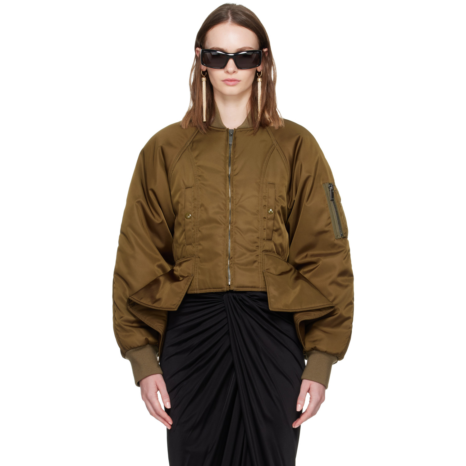 BALMAIN Khaki Nylon Signature Bomber Jacket