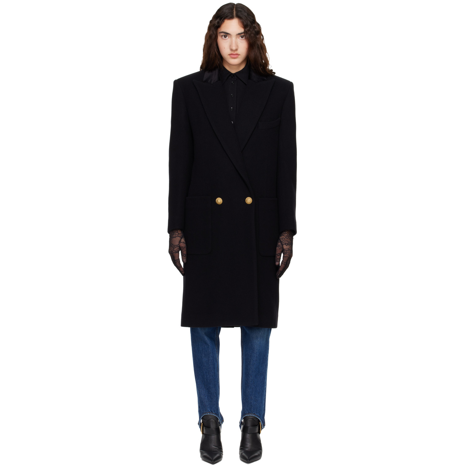 BALMAIN Black Long Wool Coat