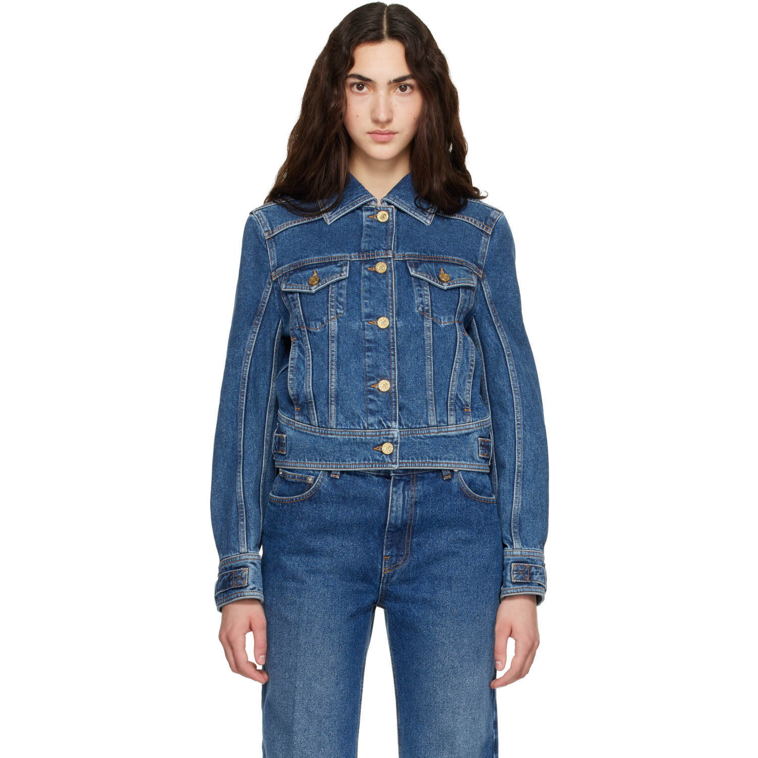 BALMAIN Blue Cropped Denim Jacket