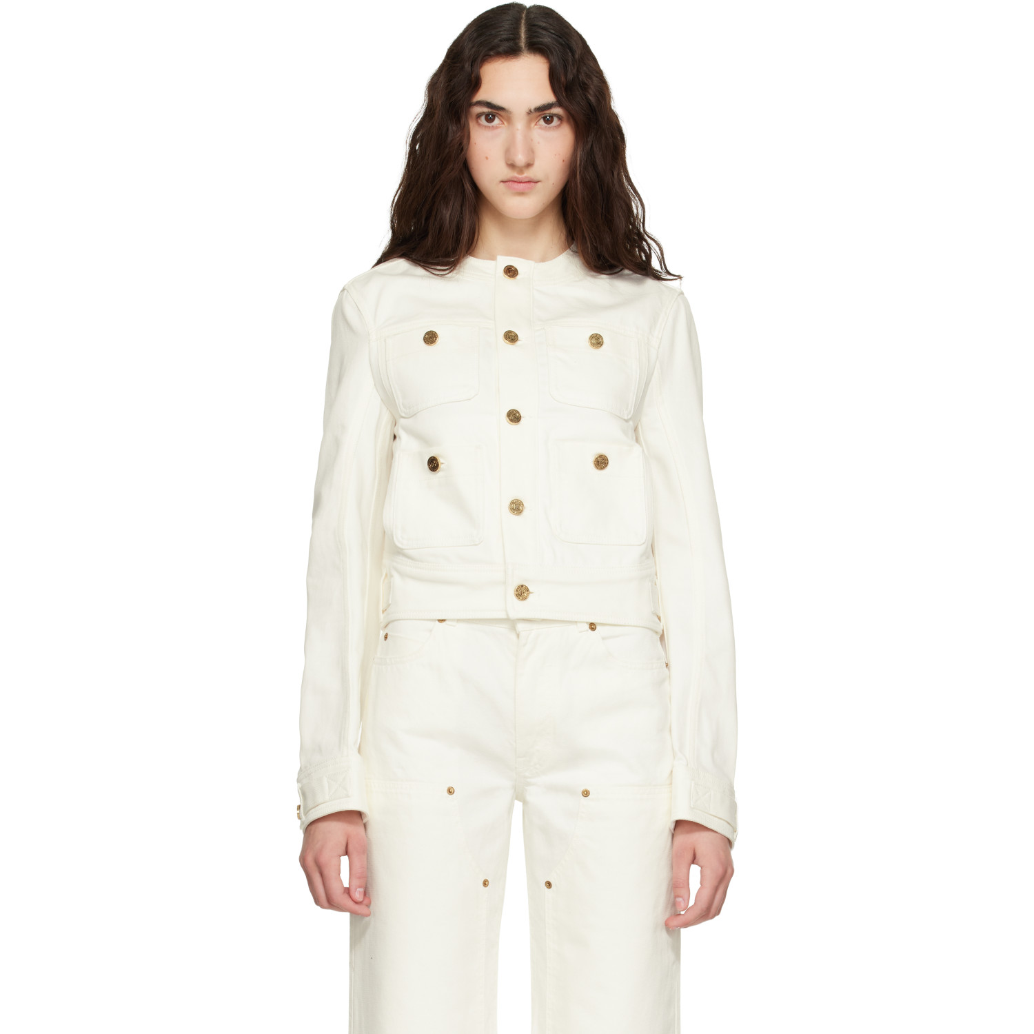BALMAIN Off-White Patch-Pocket Denim Jacket