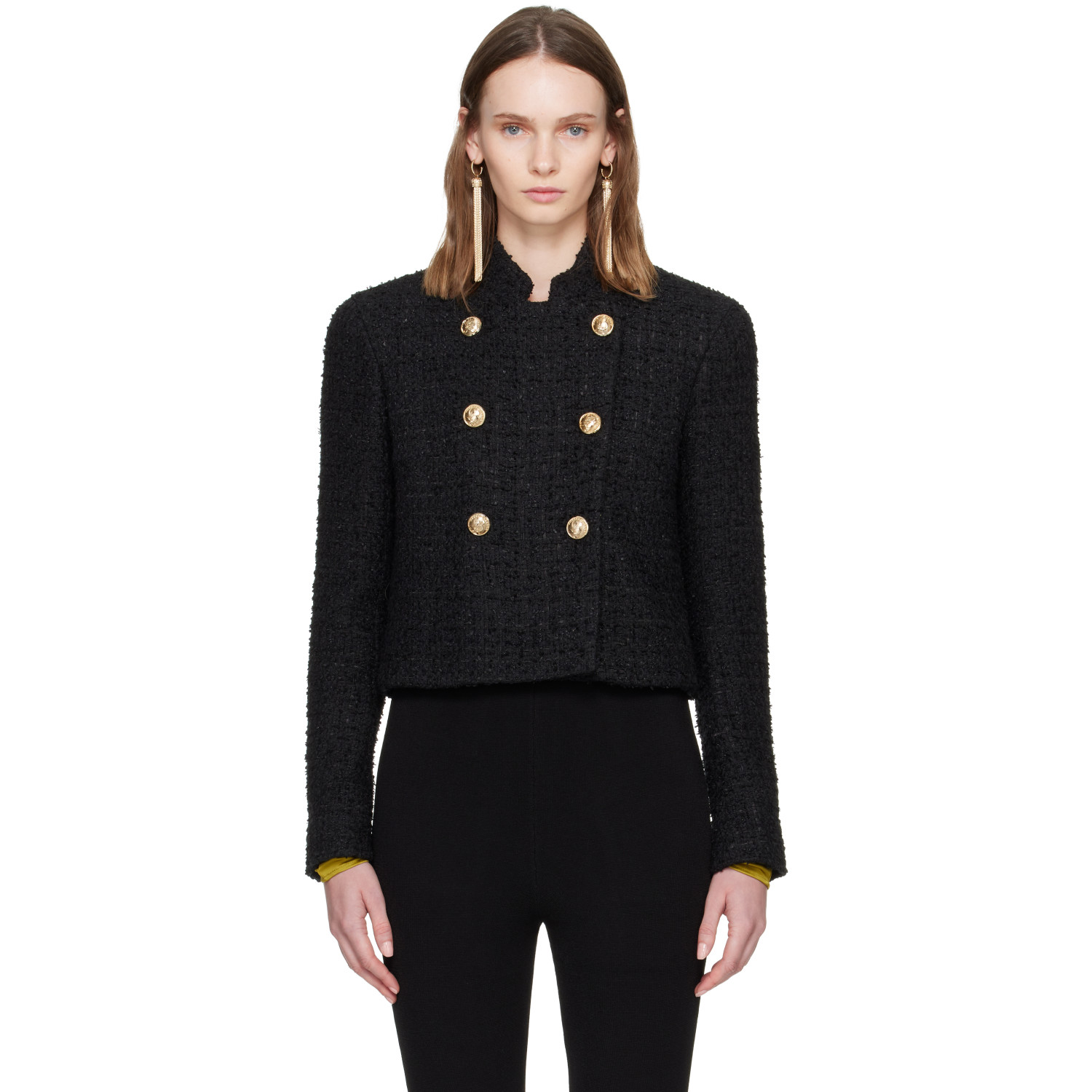BALMAIN Black Tweed Officer Jacket