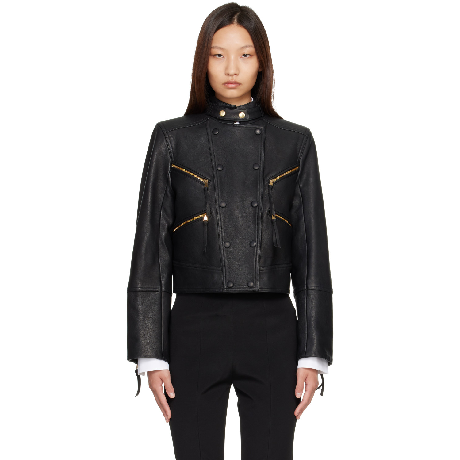 BALMAIN Black Buttoned Lambskin Biker Jacket
