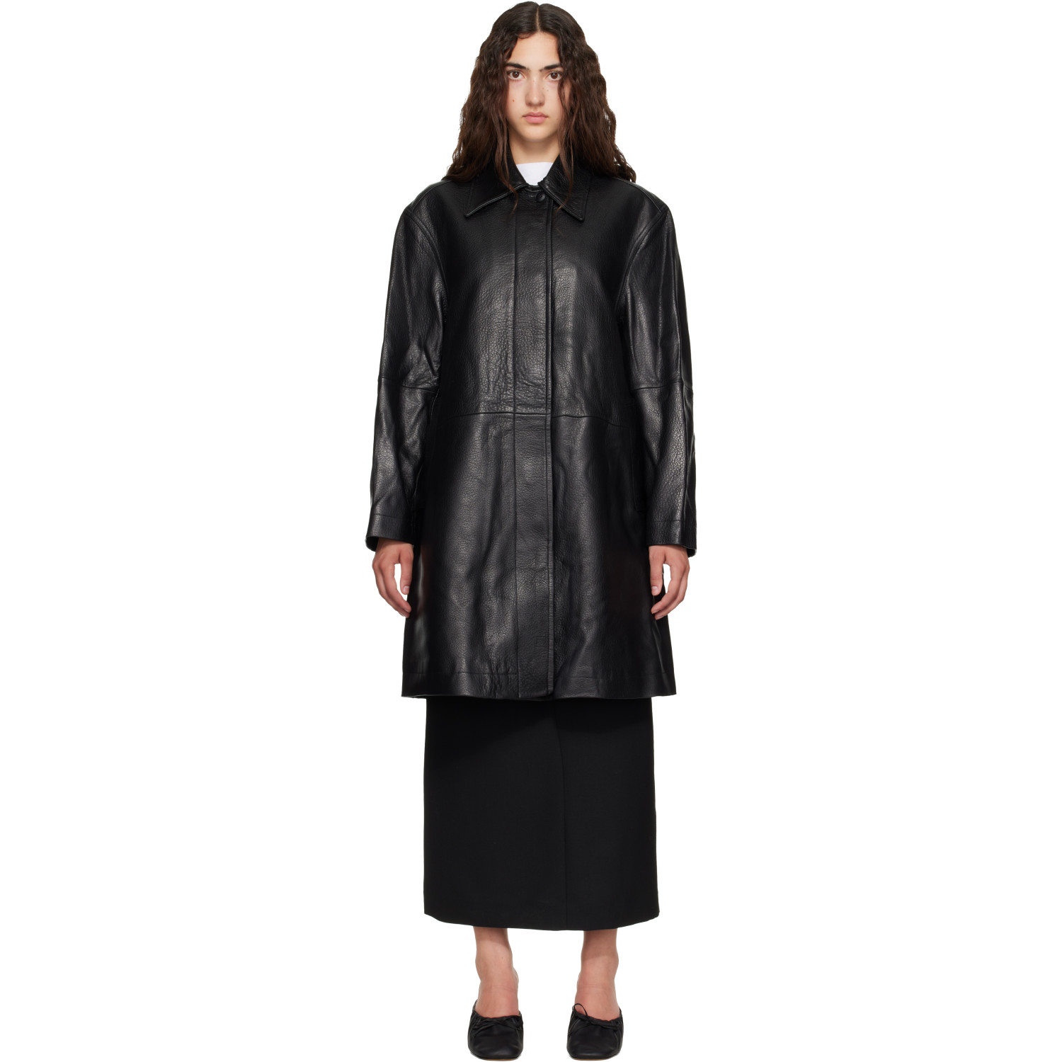 TONYWACK Black Half Leather Coat