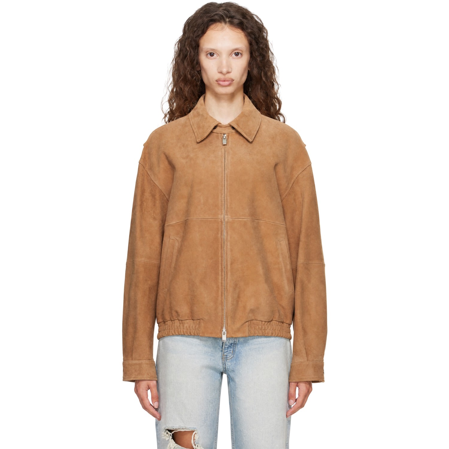 TONYWACK Beige Goat Suede Relaxed Bomber Jacket