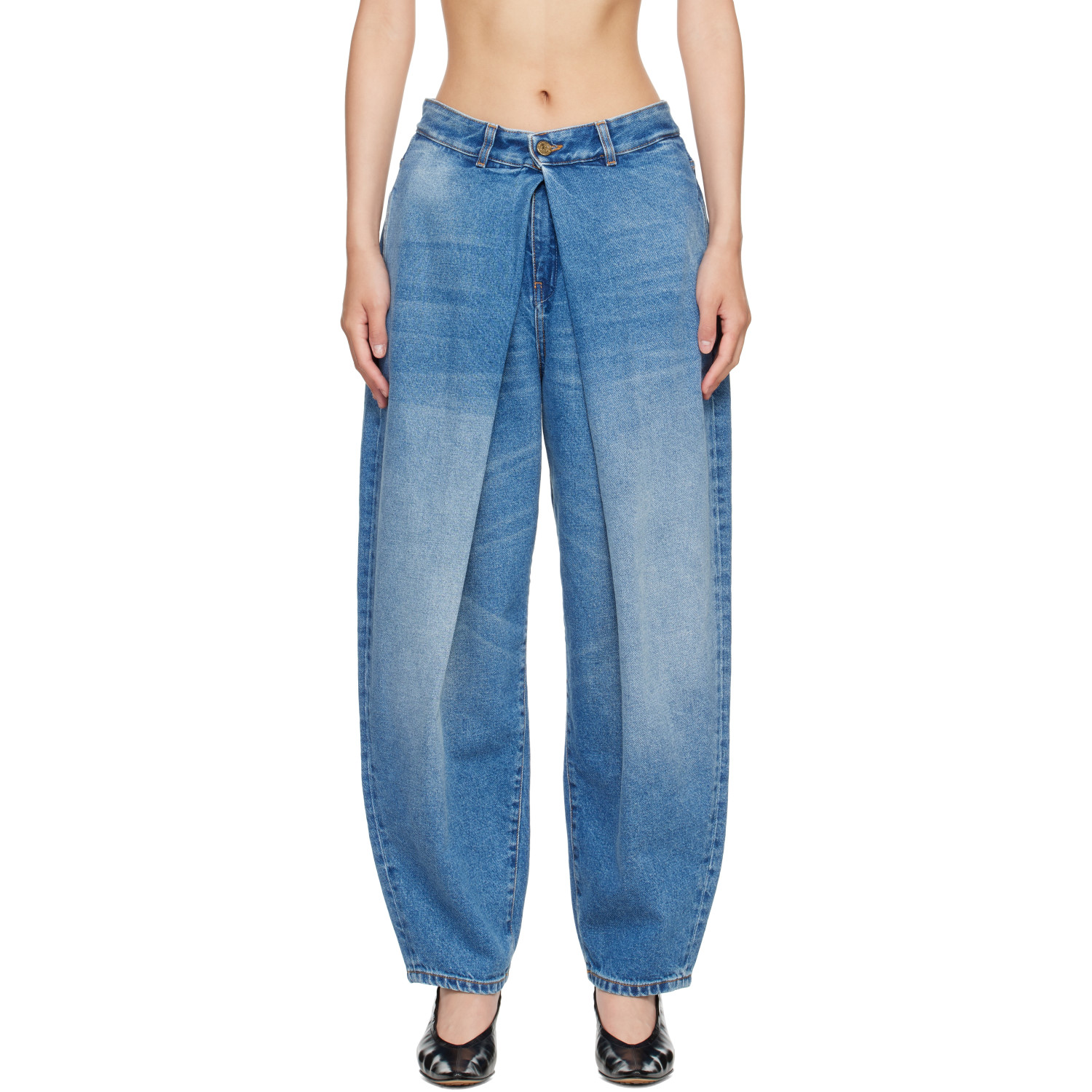 BALMAIN Blue Barrel-Leg Denim Jeans