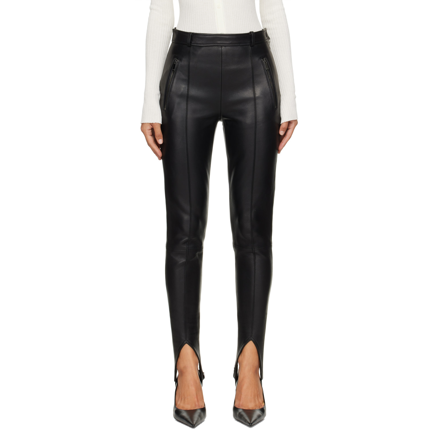 BALMAIN Black Lambskin Stirrup Trousers