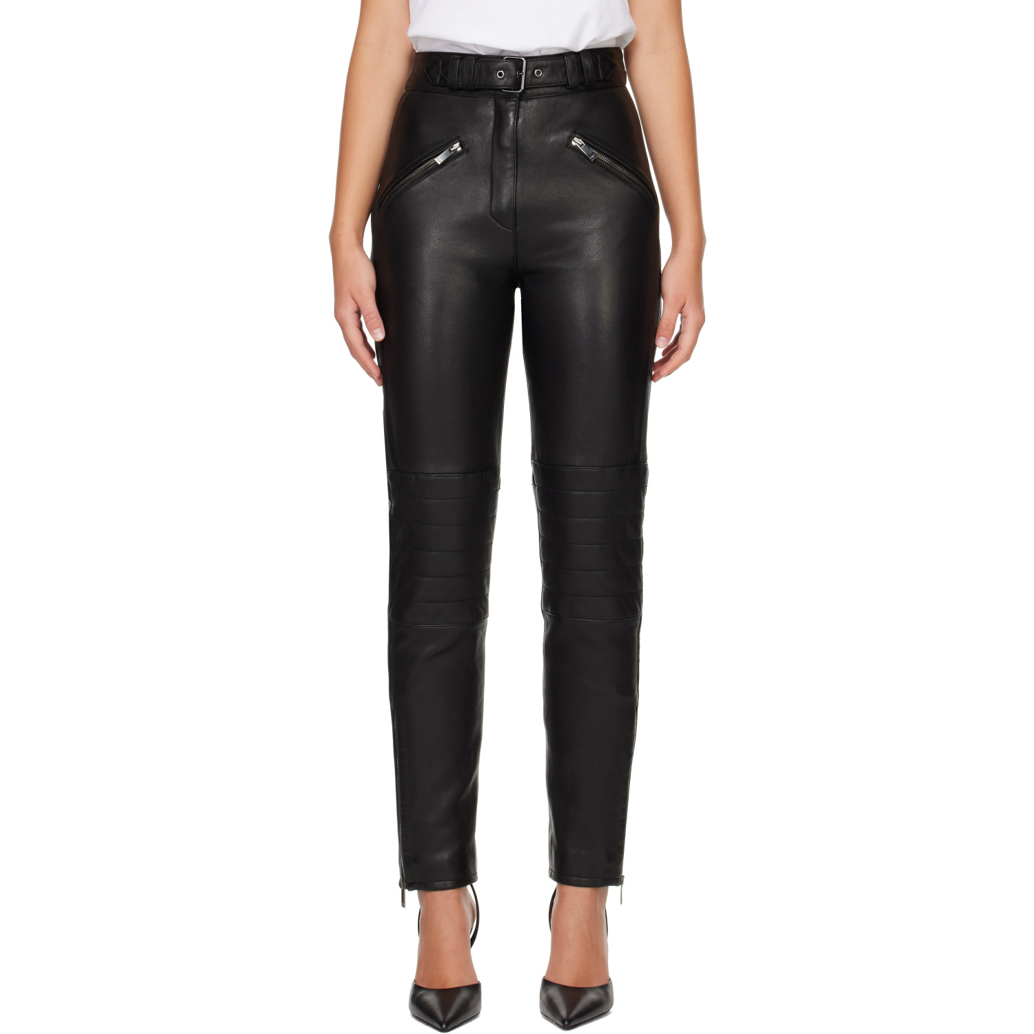 BALMAIN Black Biker Leather Trousers