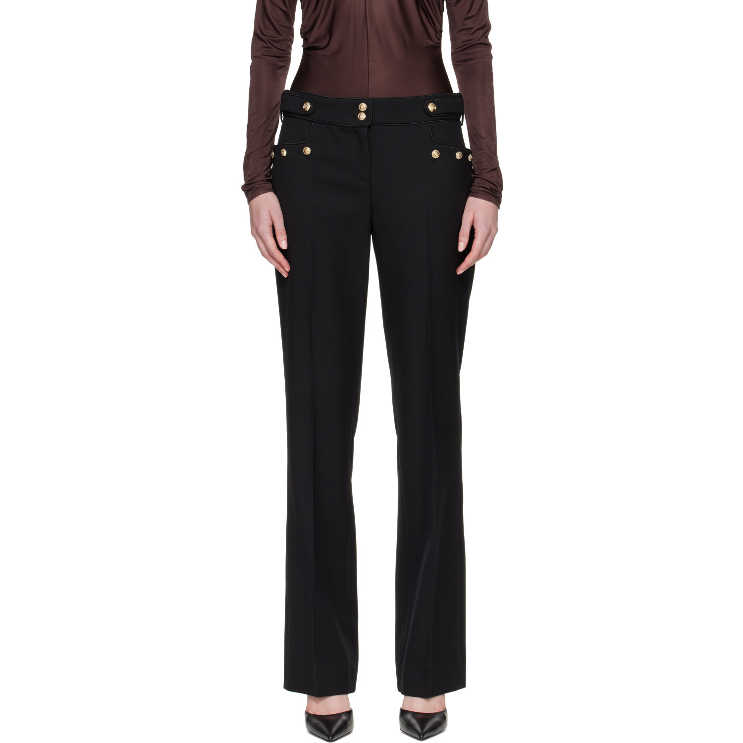BALMAIN Black Pleated Wool Gabardine Trousers
