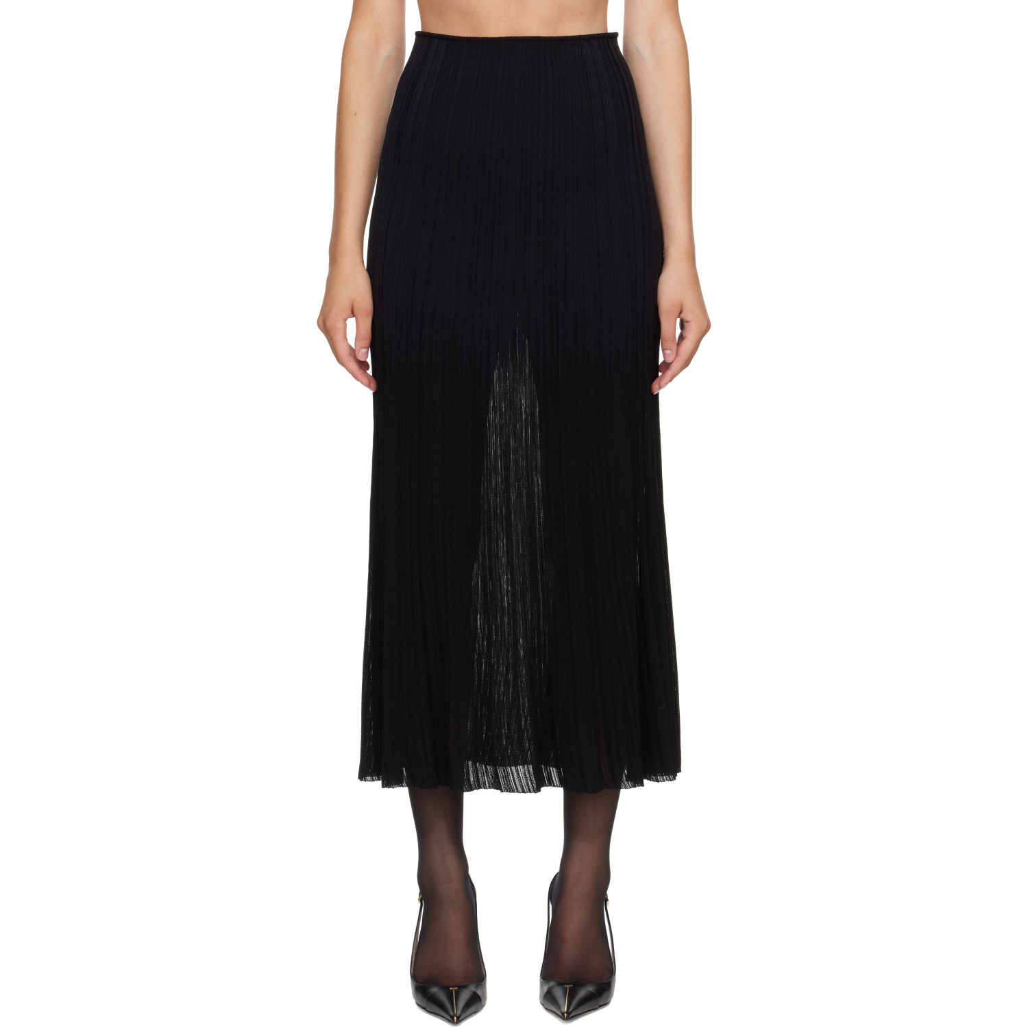 BALMAIN Black Flechage Midi Skirt