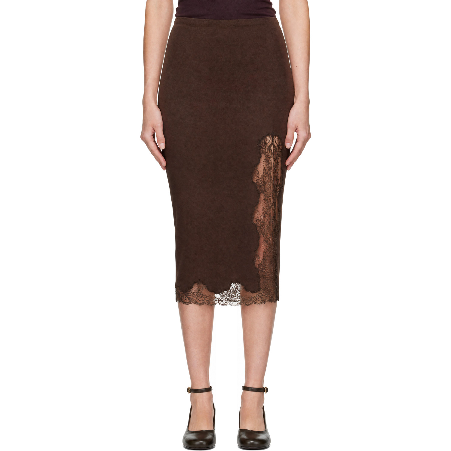 BALMAIN Brown Knit Slit Midi Skirt