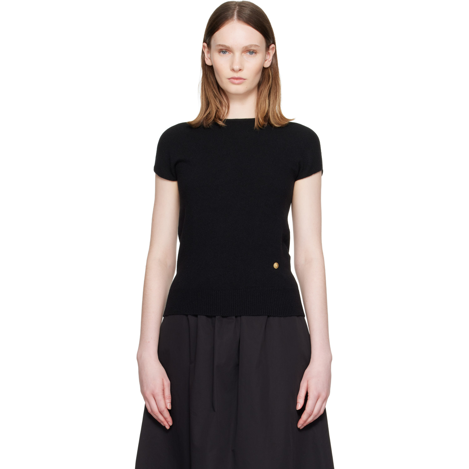 BALMAIN Black Short Sleeve Cashmere Sweater