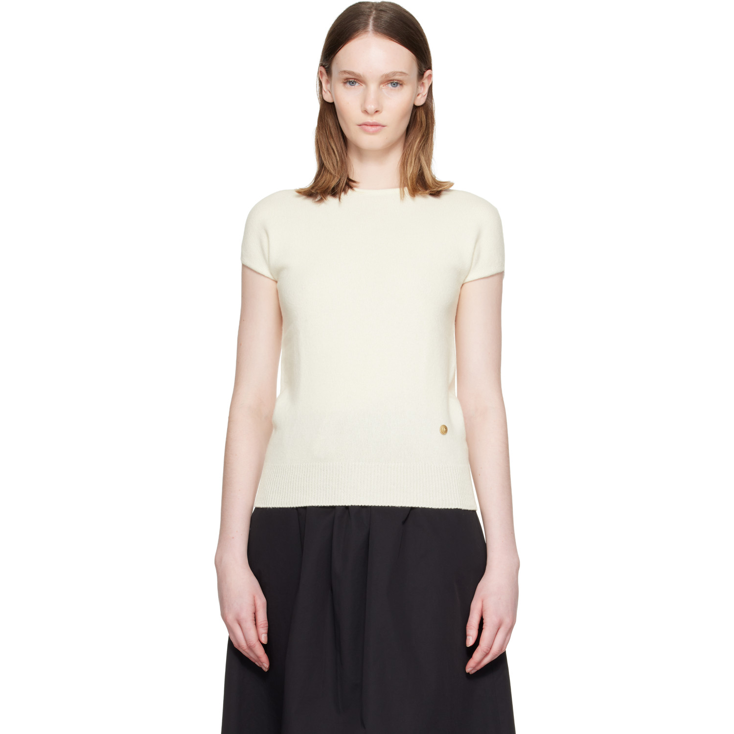 BALMAIN White Short Sleeve Cashmere Sweater
