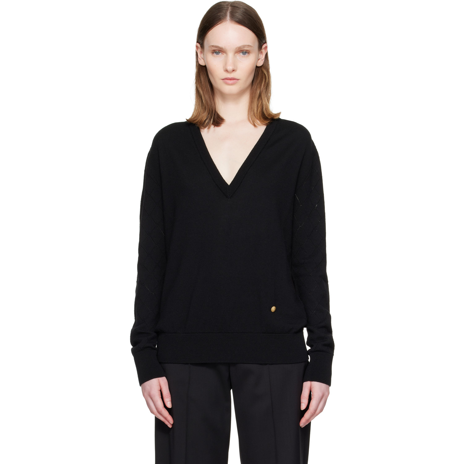BALMAIN Black V-Neck Light Sweater