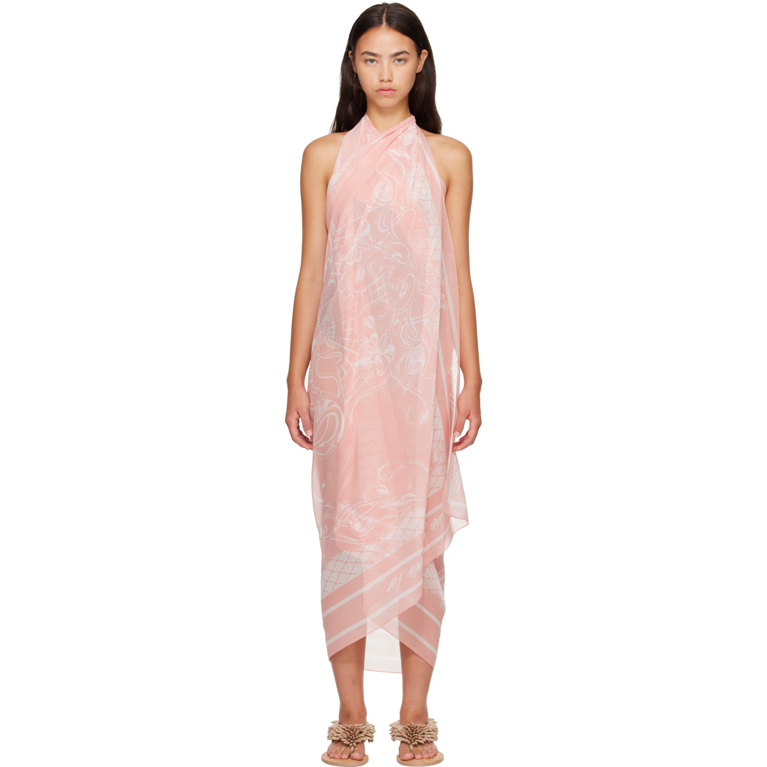 BALMAIN Pink Printed Silk Cover-up