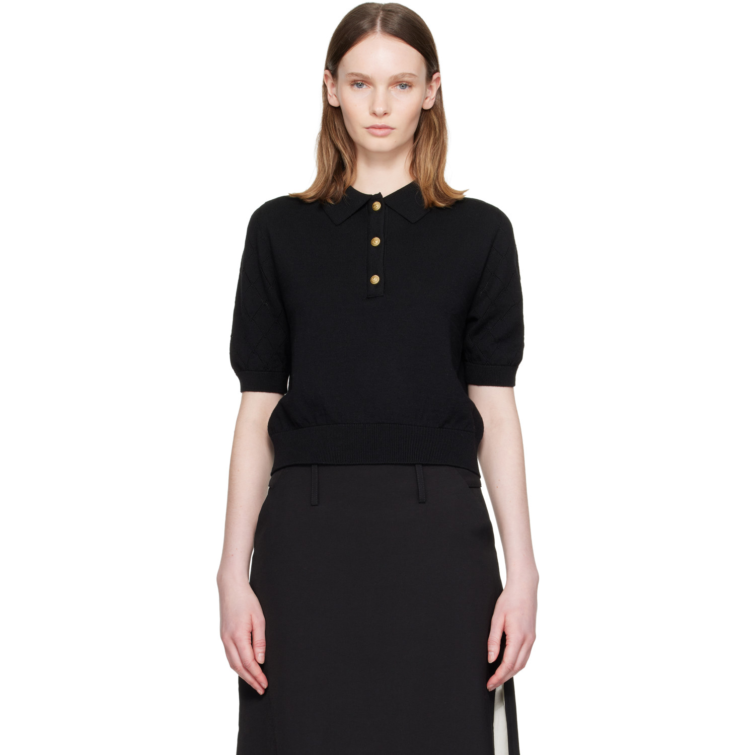 BALMAIN Black 3-Button Wool Polo