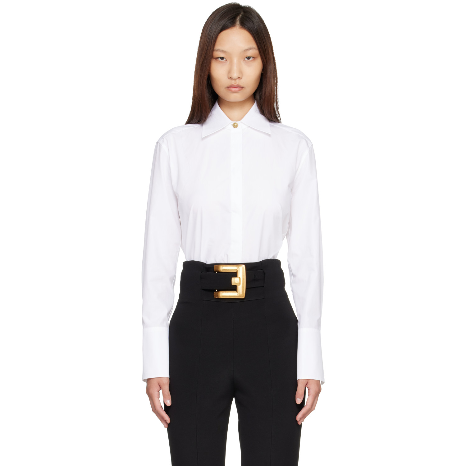 BALMAIN White Cotton Poplin Shirt