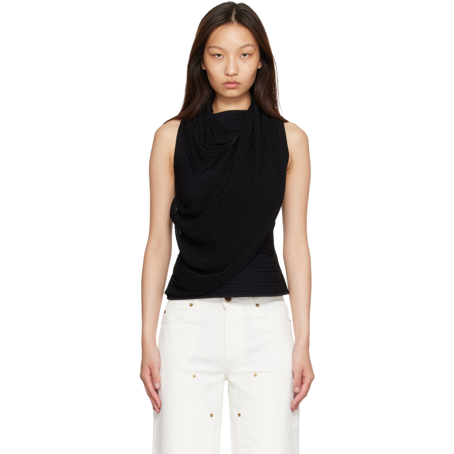 BALMAIN Black One Shoulder Top