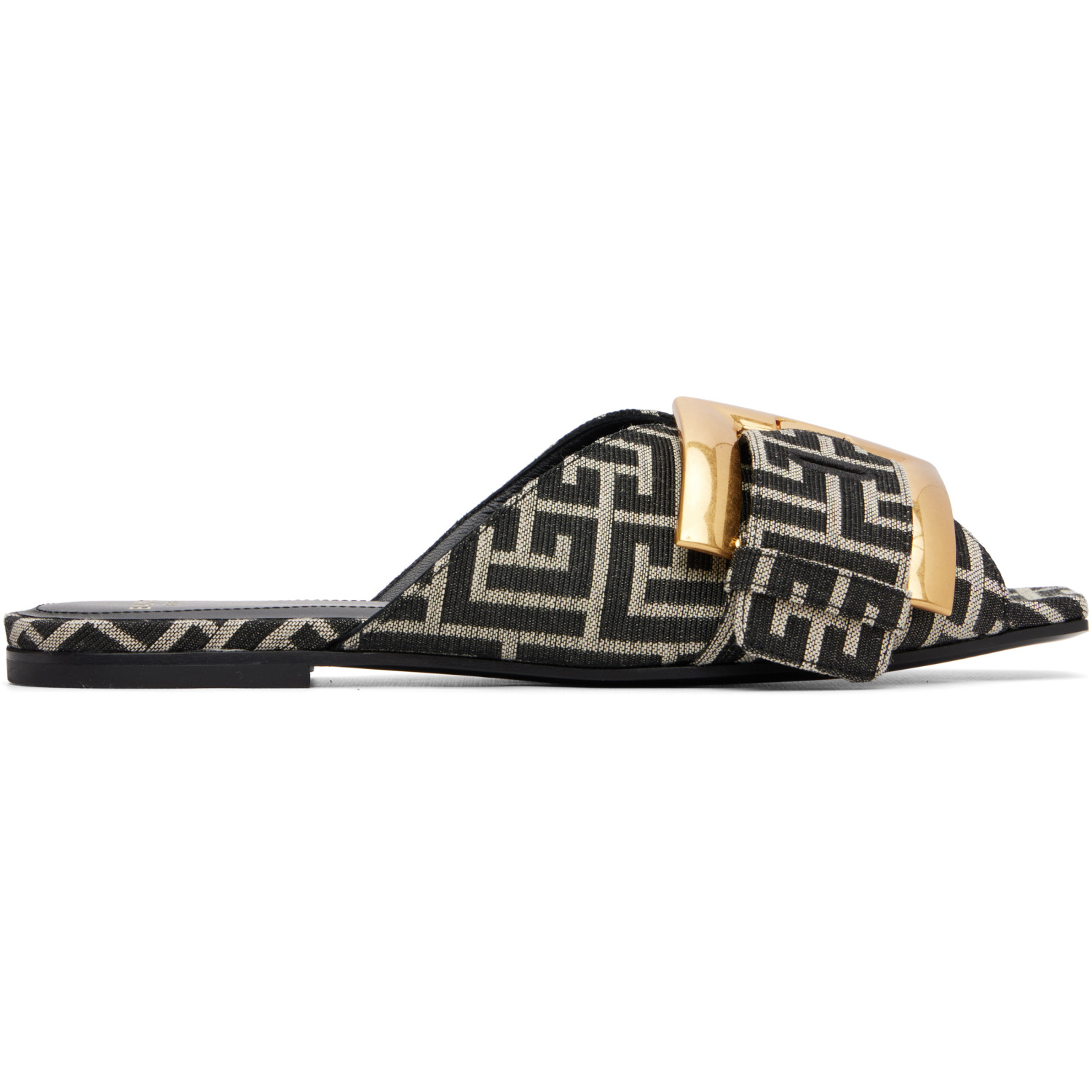 BALMAIN Black Flat Monogram Jacquard Anthem Sandals