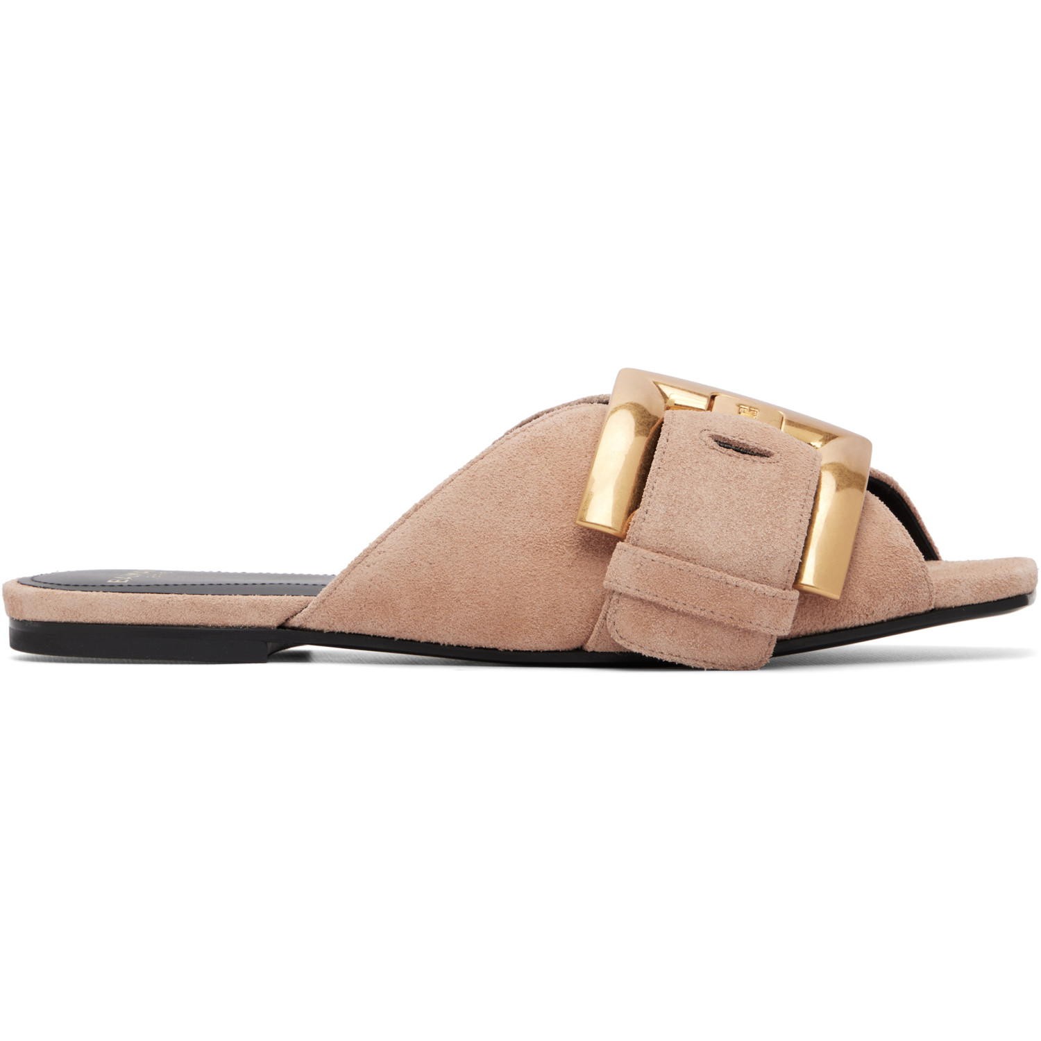 BALMAIN Beige Flat Suede Leather Anthem Mule Sandals