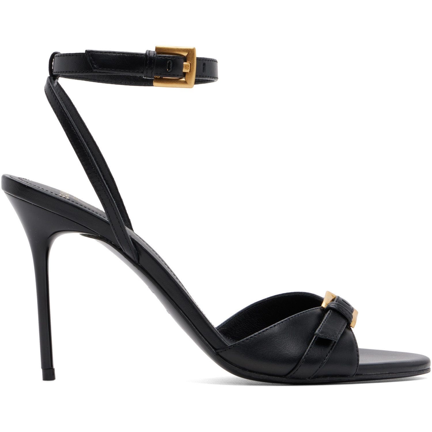BALMAIN Black Anthem Leather Heeled Sandals