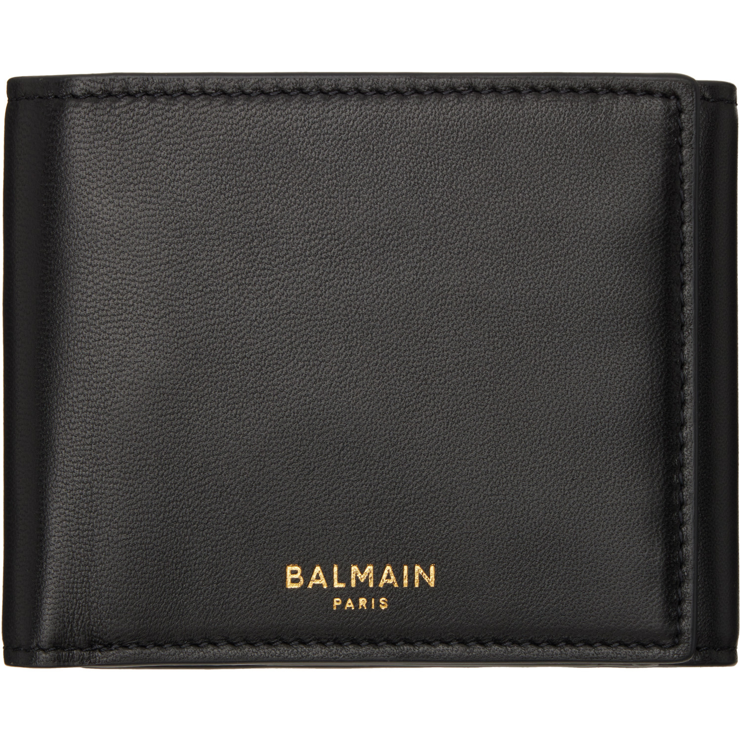 BALMAIN Black Smooth Leather Trifold Wallet