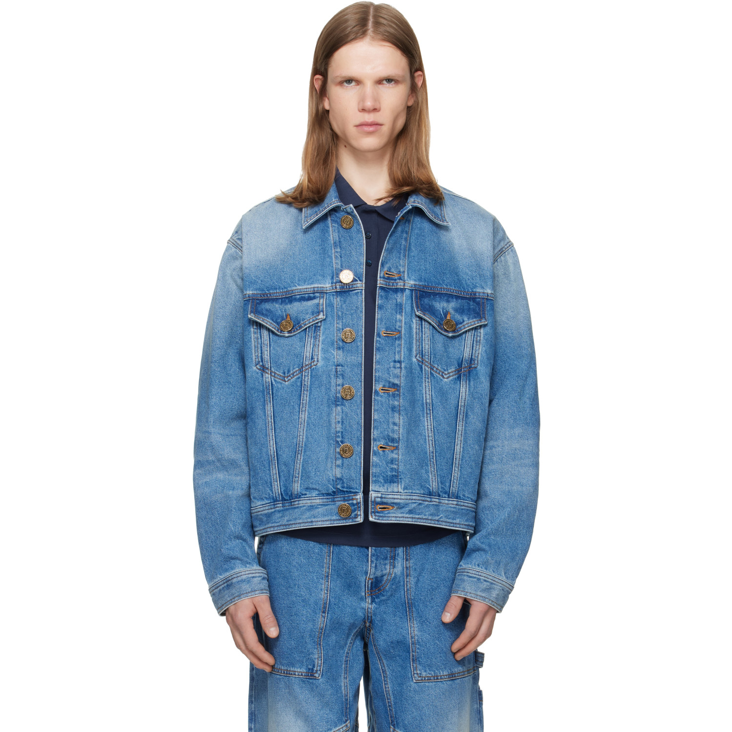 BALMAIN Blue Faded Denim Jacket