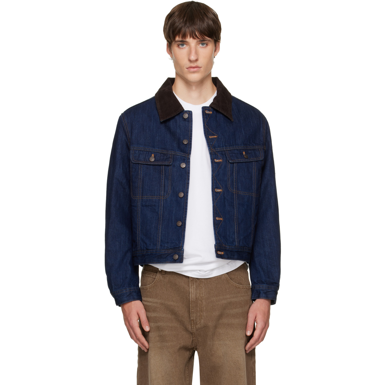 TONYWACK Blue Cord-Collar Denim Trucker Jacket