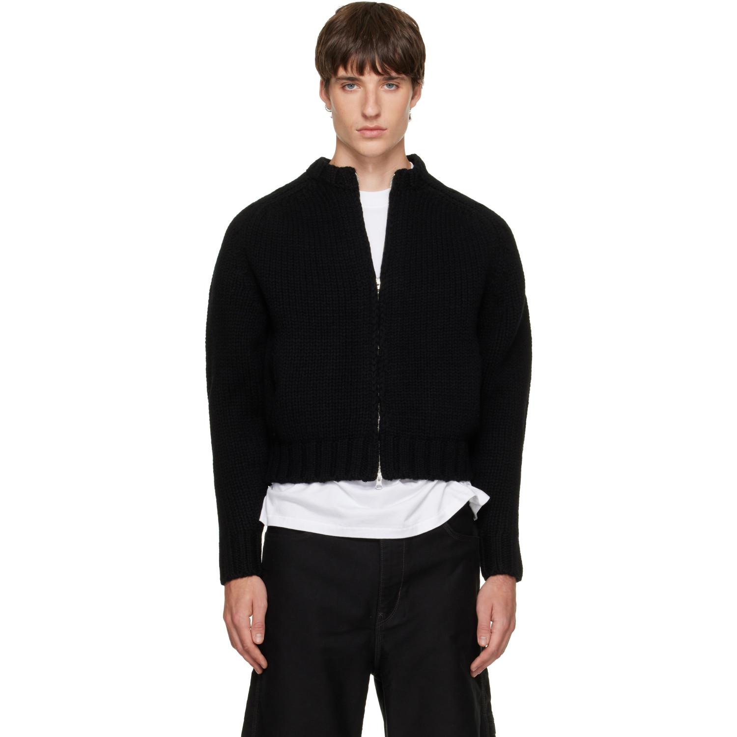 Tonywack Black Shetland Wool Knitted Zip Jacket